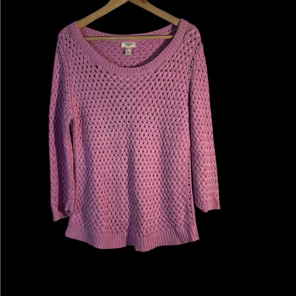 Lands End Women's Pink Basket Weave Open Knit Sweater Size M